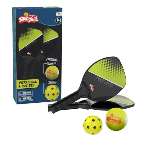 Image of Swingball Pickleball and Bat Set, 2 Lightweight Paddles, Real Pickleball & Rubber Ball, Fun Beginner & Pro Game, Play Anywhere, For Ages 4+
