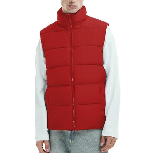 Image of NIEEHBEGST Men's Puffer Vest Winter Warm Outerwear Lightweight Water-Resistan M to 3XL, Red, M