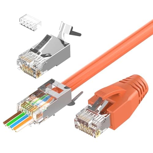 Image of VCELINK Gen 2 RJ45 Connector Cat7 Pass Through Connectors Ethernet Connector Shielded Cat7 Cat6A Network Plug 8P8C Shielded Gold Plated for Installation Cable with Load Bar and RJ45 Boots Cover 10Pack