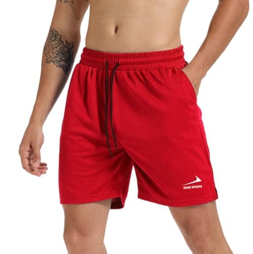 Image of Men's Athletic Shorts - Lightweight Breathable Quick-Dry Gym Running Fitness Workout Shorts with Elastic Waistband Red M