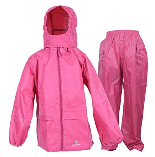 Image of DRY KIDS Waterproof Suit - Comprising of Waterproof Packaway Jacket and Waterproof Over Trousers, Raspberry Pink, 7-8 Years