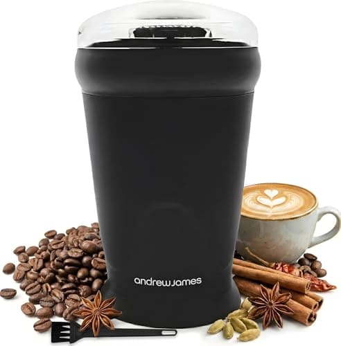 Image of Andrew James Electric Coffee Grinder, Seed, Bean, Nuts, Fine Spice Grinders, Black or Red, 70g, 150W (Black)