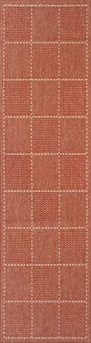 Image of Oriental Weavers Rust Red Flat-weave Checked Non Slip In and Outdoor Hall Rugs Runner 60cm x 180cm