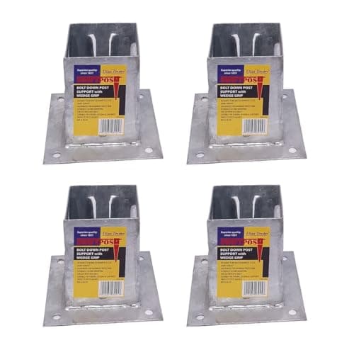 Image of 4 x Fence Post Holder 75mm posts Support Bolt Down Shoe Anchor Wedge Grip Galvanised for 75mm x 75mm posts (3") Eliza Tinsley Swiftpost, Pack of 4