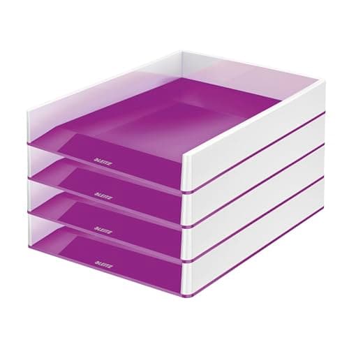 Image of Leitz Wow Duo Colour 53611062 Letter Tray Set of 4 Purple