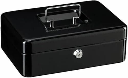 Image of Best House | Metal Coin Box | Petty Cash Box Supplied with 2 Keys | 10 Inch | BLACK | Pack of 1 | Lockable Portable with Removable Change Tray for Home, Office, and Events