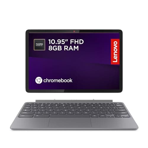Image of Lenovo IdeaPad Chromebook Duet | 11 Inch FHD+ 1200p Laptop | MediaTek Kompanio 838 | 8GB RAM | 128GB eMMC | Chrome OS | Luna Grey USI Pen 2 | Folio Stand + Folio Keyboard