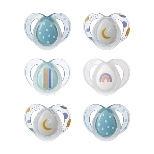 Image of Tommee Tippee Nighttime Soothers, 6-18m, 6 Pack, Glow in The Dark, Varied Colours and Designs, Symmetrical Orthodontic Dummy, BPA-Free Silicone Teat