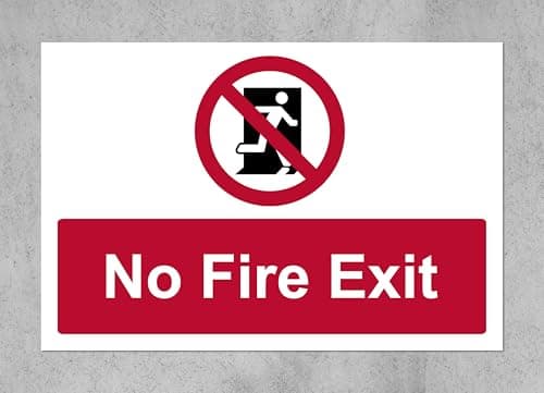 Image of No fire exit prohibition sign - Self adhesive sticker (200mm x 150mm)