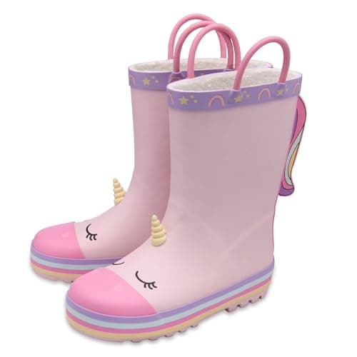 Image of NorthSole Girls Fleece Lined Rubber Wellies with Handles - Unicorn - UK 10