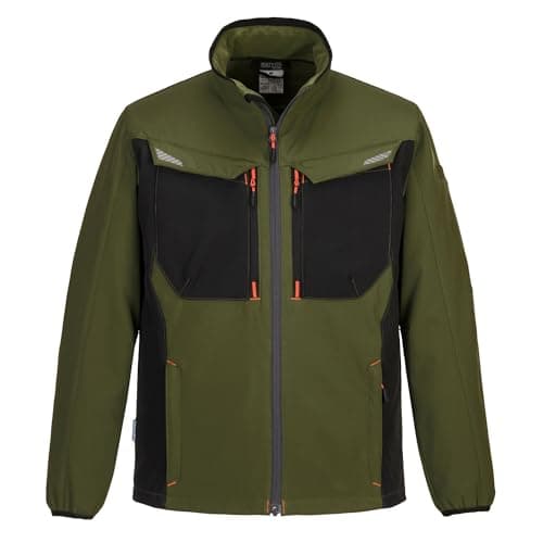 Image of Portwest T750 Men's WX3 Softshell Jacket - Water Resistant and Windproof Lightweight Breathable Workwear Jacket with Reflective Trim Olive Green, Medium