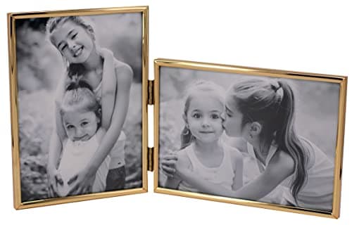 Image of LEADEX Vertical Horizontal Combo- Double 4 by 6 Inch Metal Folding Picture Frames-(1 Landscape and 1 Portrait Style) (Modern gold)