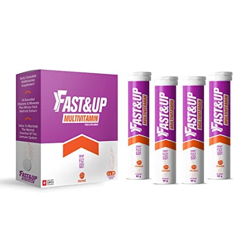 Image of Fast&Up Multivitamin – Complete Multivitamin Supplement – All Day Energy – Saver Multipack - 80 Effervescent Tablets (4 X 20) - Supports Immune System – Orange Flavour