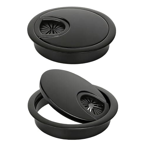 Image of COEWUR 2PCS Desk Grommet 60mm, Metal Desk Cable Hole Cover, Zinc Alloy Computer Desktop Grommets Wire Organizers, Reinforced Round Wire Organiser Caps for Pc Computer Ports, Black