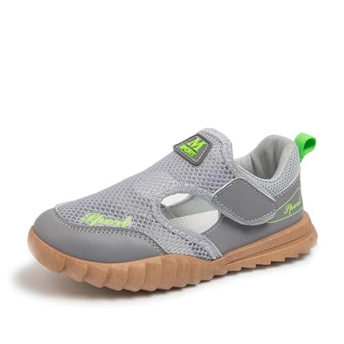 Image of Dresofu Sandals for Boys Girls Toddler Mesh Closed Toe Beach Sneakers Walking Hiking Shoes Casual Flats Tennis Breathable Soft Sole Non-Slip Grey 13 UK Child