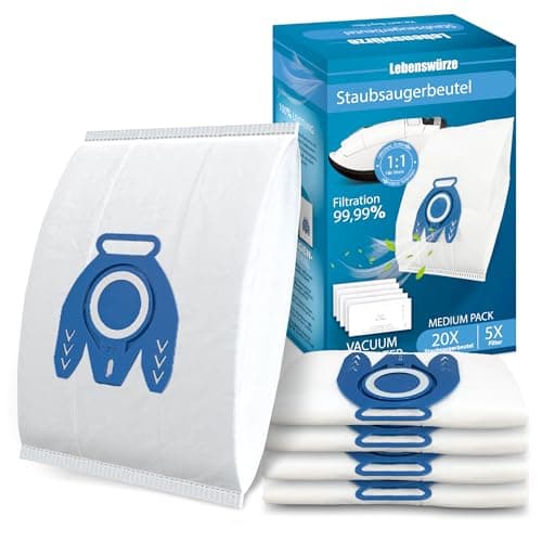 Image of Pack of 20 Bags Compatible with Miele Vacuum Cleaner Complete C3/Complete C2/Classic C1/S2/S4/S5/S6/S8 3d Efficiency GN Vacuum Cleaner Bags, with 5 x Motor Protection & 5 x Exhaust Filters