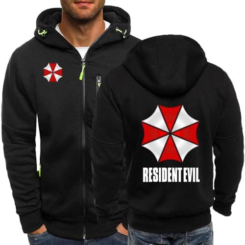 Image of BYXLMS Men's Zip Up Hoodies for Resident/Evil/Umbrella Casual Cardigans Lightweight Jackets Long Sleeve Sweatshirts Fashion Pullover Tops-Black A||M