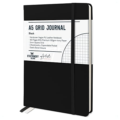 Image of STATIONERY ISLAND A5 Squared Notebook, Graph Paper Notebook with 120gsm Premium Thick Paper, 180 Pages Hardback Grid Notebook for Planning, Diary, Journaling