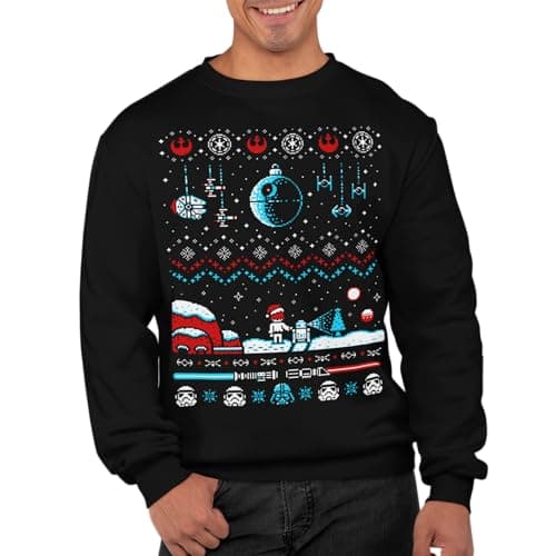 Image of Graphic Impact Inspired Galaxy War Spray AT-AT Christmas Jumper Ugly Sweater Festive Xmas Sweater Top (Medium, Black)
