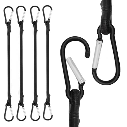 Image of 4 Pcs Bungee Cords with Carabiner Clips, 30cm Bungee Cords with Hooks, Durable & Stretchable Elastic Straps with Hooks, for Securing Luggage, Camping Gear, Bike Racks, Car Roof, Mountaineering