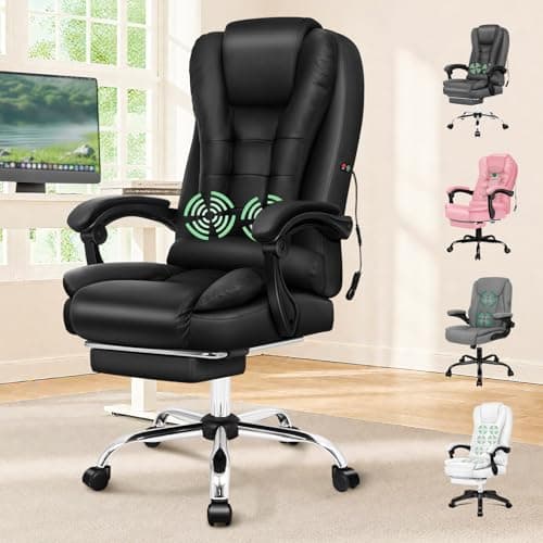 Image of ELFORDSON 2-Point Massage Office Chair for Home, PC Gaming Chair with Footrest and Lumbar Support, High Back 150° Reclining Executive Desk Chair with Padded Armrest, PU Leather, Black