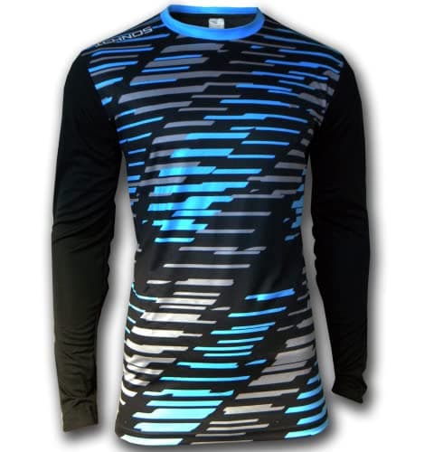 Image of ICHNOS adult size padded football goalkeeper shirt black neon blue (Medium)