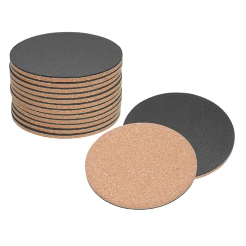 Image of sourcing map 12pcs Cork and Leather Coaster for Drink, 4 Inch Absorbent Coasters Round Cork Coasters for Cold Drinks Wine Glass Cup Mug Bar Office Black