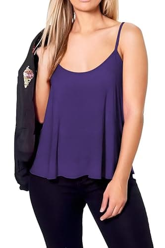 Image of Re Tech UK Ladies New Camisole Cami Plain Strappy Swing Vest Top Fla Sleeveless, Purple, 12- 14 UK