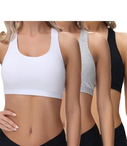 Image of wirarpa Women's Bra Cotton Crop Tops Non Padded Wireless Bralettes Light Support Racerback Bras 3 Pack Black Grey White Size 2XL