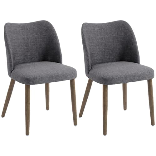 Image of HOMCOM Dining Chairs Set of 2, Modern Linen Upholstered Kitchen Chairs with Padded Seat, Curved Backrest, Rubberwood Legs for Dining Room, Bedroom, Living Room, Easy Assembly, Dark Grey