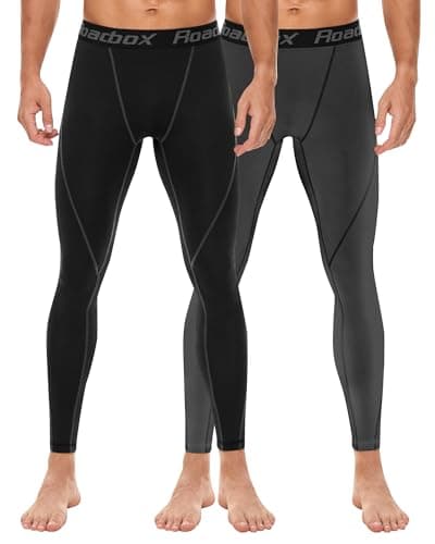 Image of Roadbox Men's 2 Pack Compression Pants Base Layer Tights Leggings for Workout Running (Black+Gray,L)