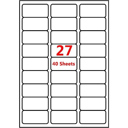 Image of PACK4YA 27 Labels per A4 Sheet, 63.5 x 29.6 mm White Self Adhesive Printable Sticker Sticky Address Shipping Mailing Labels, Compatible with Inkjet and Laser Printers (40 Sheets)