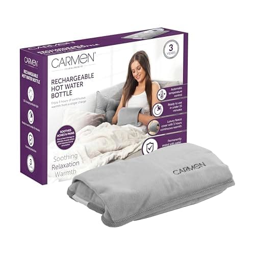 Image of Carmen Rechargeable Hot Water Bottle, Soft Touch Fleece Cover, Hand Warmer, Automatic Temperature Control, Grey, H x 17cm W x 24cm, C85043GRY