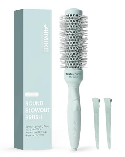 Image of AIMIKE Round Hair Brush, Small Round Brush w/Nano Thermal Ceramic & Ionic Tech, Blow Dry Hair Brush for Salon-like Styling at Home, Maximum Volume and Shine,No Pulling Barrel Brush (53mm,Barrel 32mm)