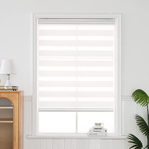 Image of QiBoYuYe Day Night Blind Zebra Roller Blinds Blackout Window Curtain For Bedroom Door Windows Aluminium Cassette Translucent Vision Curtains (White Width 55cm X Height 150 cm)