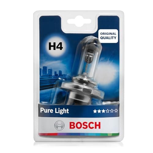 Image of Bosch H4 (472) Pure Light Halogen Headlight Bulb, 12V 60/55 W, Original Quality - Socket Type P43t - 1 Replacement Car Light Bulb