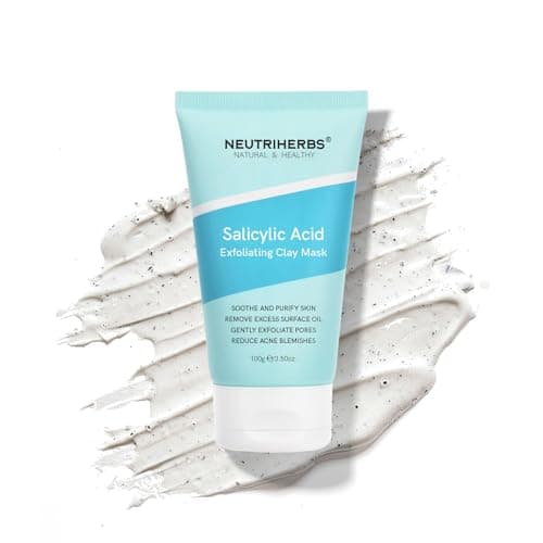 Image of Neutriherbs Salicylic Acid Clay Mask - Deep Pore Mild Cleansing, Hyaluronic Acid Clay Mud Mask, Oil Control | Blackheads Treatment | Purify Skin | Unclogged Pores for Oily & Acne Prone Skin-100G
