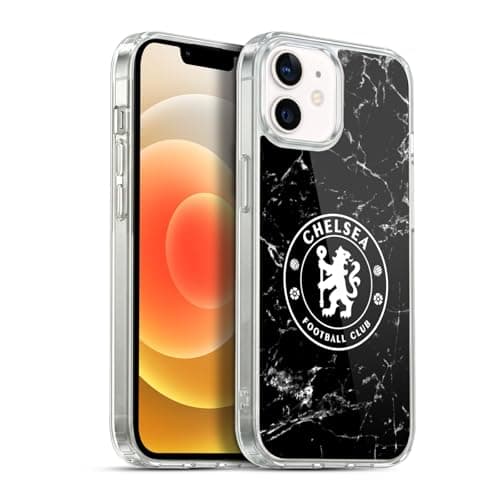 Image of Head Case Designs Officially Licensed Chelsea Football Club Black Marble Crest Soft Gel Case Compatible With Apple iPhone 12 / iPhone 12 Pro