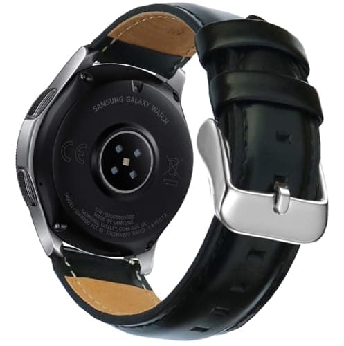Image of OTOPO Compatible Galaxy Watch 46mm & Gear S3 Strap, 22mm Quick Release Leather Replacement Wrist Strap for Samsung Galaxy Watch 46mm SM-R800 & Gear S3 Classic/Frontier - Black