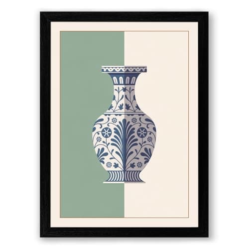 Image of Blue Willow Vase Japandi Framed Wall Art Print A1 (84.1×59.4cm) Black, Wall Decor for Living Room, Bedroom, Office & Home, Ready to Hang, Art Gift