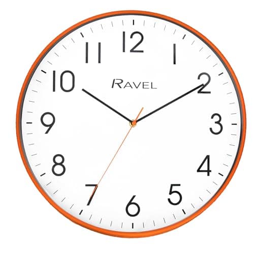 Image of Ravel - Modern 40cm Office and Kitchen Wall Clock - Analogue Quartz - RWC.40.8 - Orange