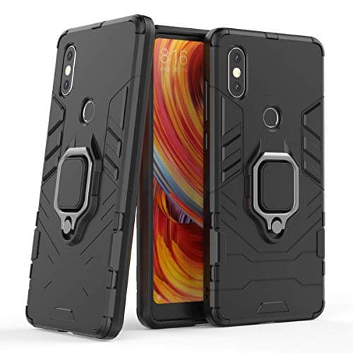 Image of LuluMain Compatible with Xiaomi Mi Mix 2S Case, Metal Ring Grip Kickstand Shockproof Hard Bumper Shell (Works with Magnetic Car Mount) Dual Layer Rugged Cover for Xiaomi Mi Mix 2S (Black)