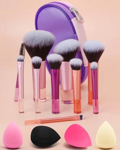 Image of PGRODE Mini Travel Makeup Brushes Set, 14 Pieces, Portable Full Complete Function Cosmetic Kit with Brush Pouch, On the Go Short Makeup Brush Small Travel Essentials for Women, Girls (Colorful)