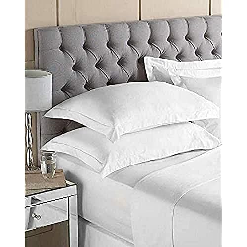Image of Riva Paoletti King Egyptian Quality Fitted Sheet - Optic White - 400 Thread Count - Elasticated Corners - 100% Plain Cotton Sateen - Machine Washable - 150 x 200 x 30cm (59" x 79" x 12")