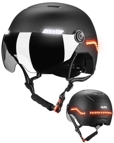 Image of ILM Smart Bike Helmet Men Women Automatic G-Sensor Turn Signal & Brake Warning Cycle Helmets with Visor Front Side Rear LED Lights Road Cycling Model MB101L,Matte Black,L/XL