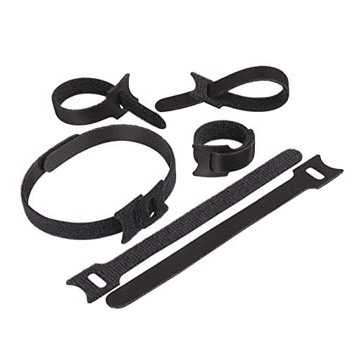 Image of H&S Reusable Cable Ties 50pcs Straps – Adjustable Releasable Tidy Wrap Hook and Loop Long Large Strong Black for PC Computer Electronics – Reusable Hook and Loop Straps – Computer Cable Organiser Ties