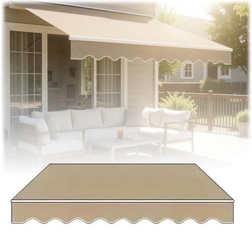 Image of Retractable Awning Fabric 200x150/300x200/450x350/250x200cm Replacement Canvas with Valance, Waterproof Sunshade for Clamp Awnings (Beige, 500x250cm)