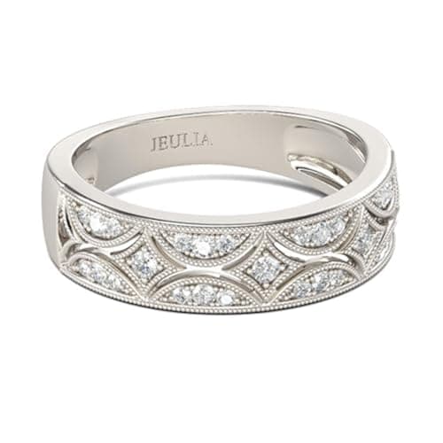 Image of Jeulia 925 Sterling Silver Rings Milgrain Round Cut Women's Band Anniversary Promise Rings with Jewelry Box for Her Women ladiess (K-1/2) (Silver, T-½)