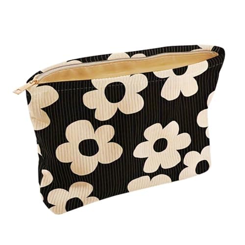 Image of Cosmetic Bags Floral & Cherry Canvas Small Makeup Bag Organizer for Purse Corduroy Toiletry Bags for Women Multifunctional Travel Cosmetic Pouch with Metal Zipper for Women Girls Gift (Floral)