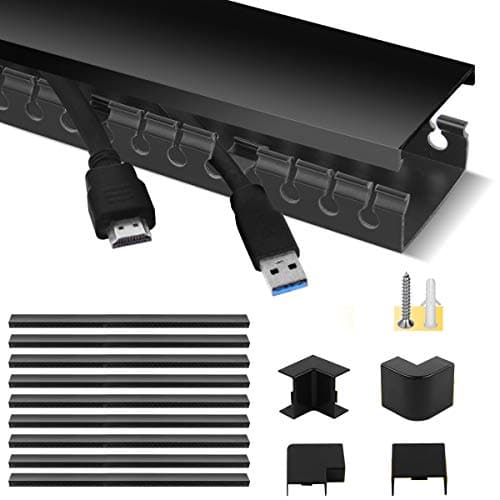 Image of STAGEEK Cable Trunking Kit - 9 Pieces, 3.5 Meter Open Slot Desk Cable Management, Self-Adhesive Cable Tidy, Hide Cords for PC, Wire Raceway Cover for Home Office - 9 X L39cm W4cm H2cm, Black